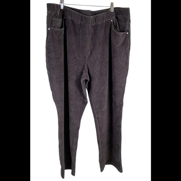 Quacker Factory Corduroy Straight Leg Pants w/Pockets Graphite - Short - Picture 1 of 2